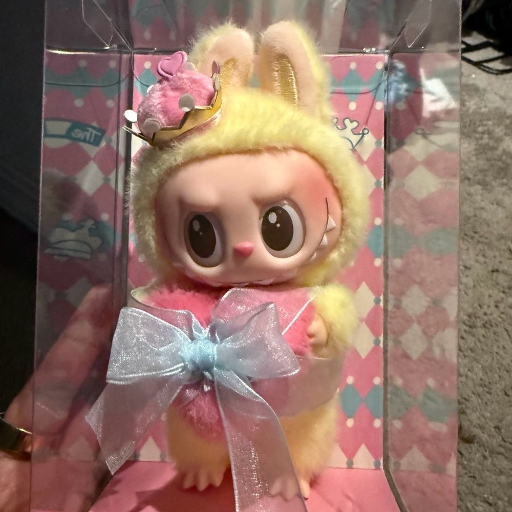 Plush Bunny Dress-Up Toy in Yellow and Pink with Crown Accent